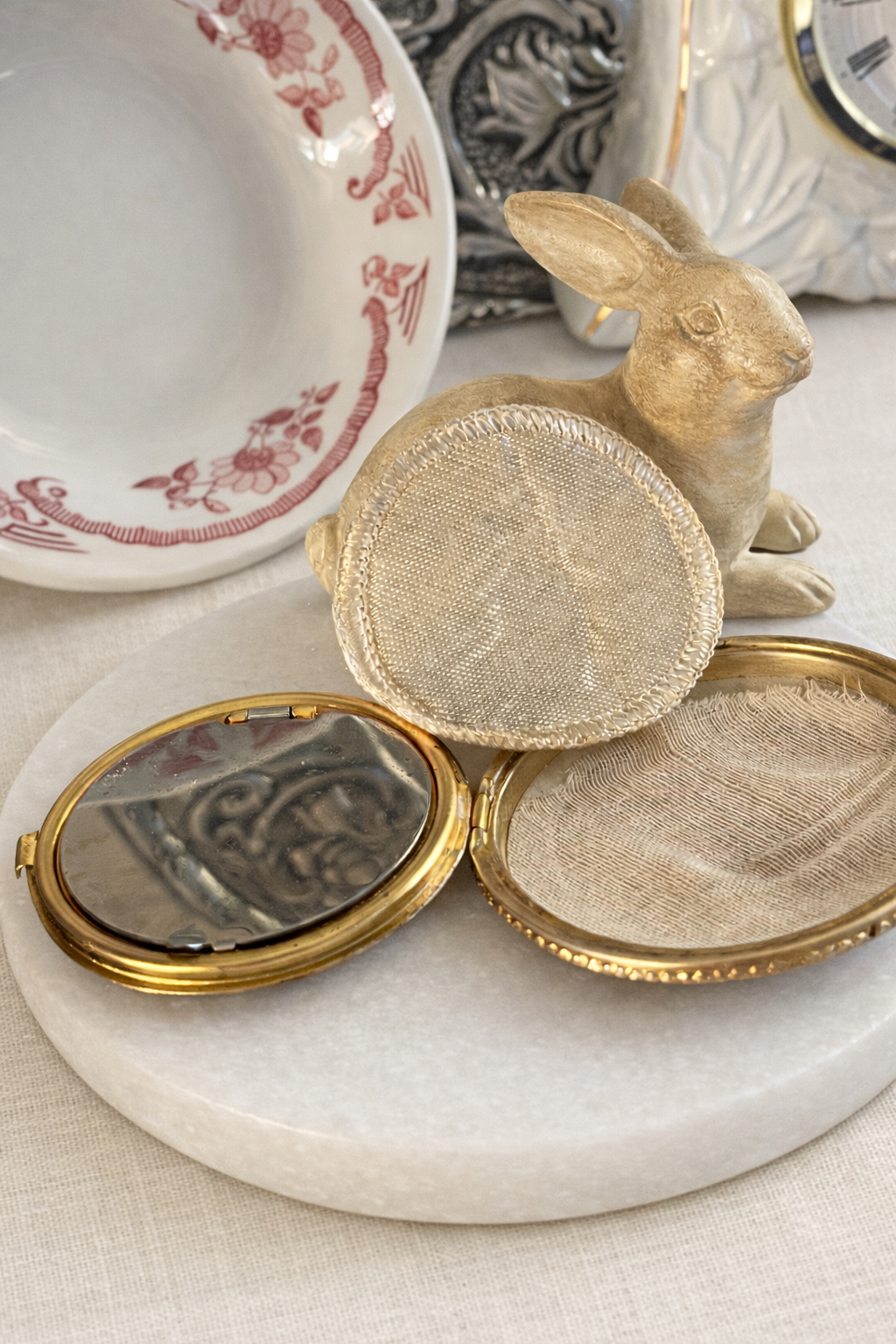 Rex Fifth Avenue Gold Tone Rouge Compact with Mirror, Original Cream Rouge, Mid-Century Vanity Piece