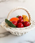Vintage Italian Ceramic Woven Basket with Faux Fruit Made in Italy Majolica Fruit Centerpiece