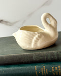 Vintage Small White Ceramic Swan Planter Crazed Glaze