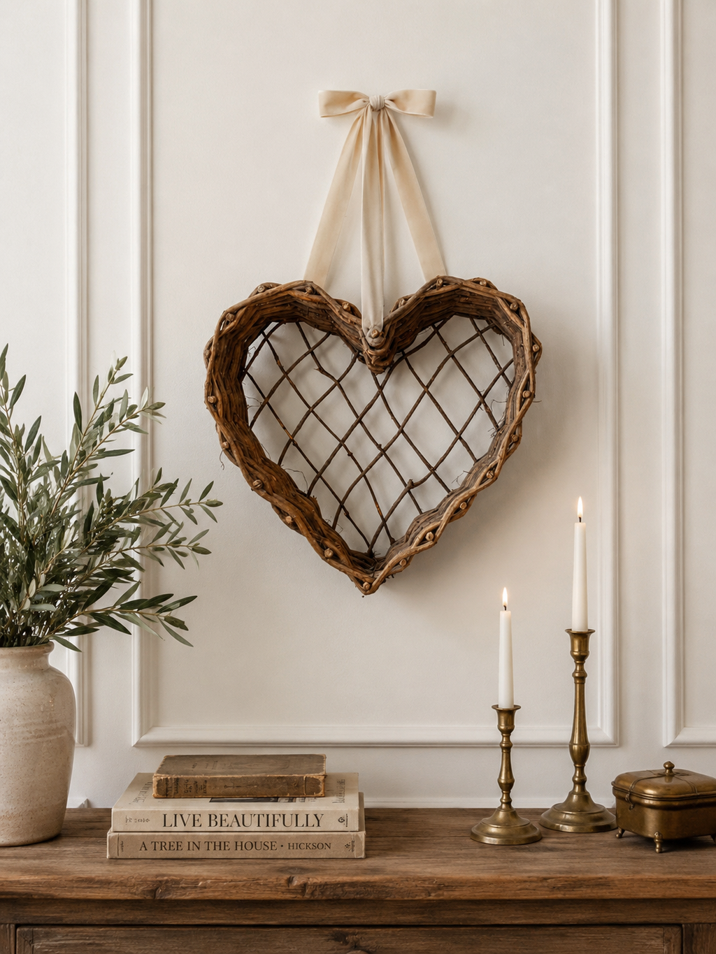 Rustic Heart-Shaped Wicker Wall Basket