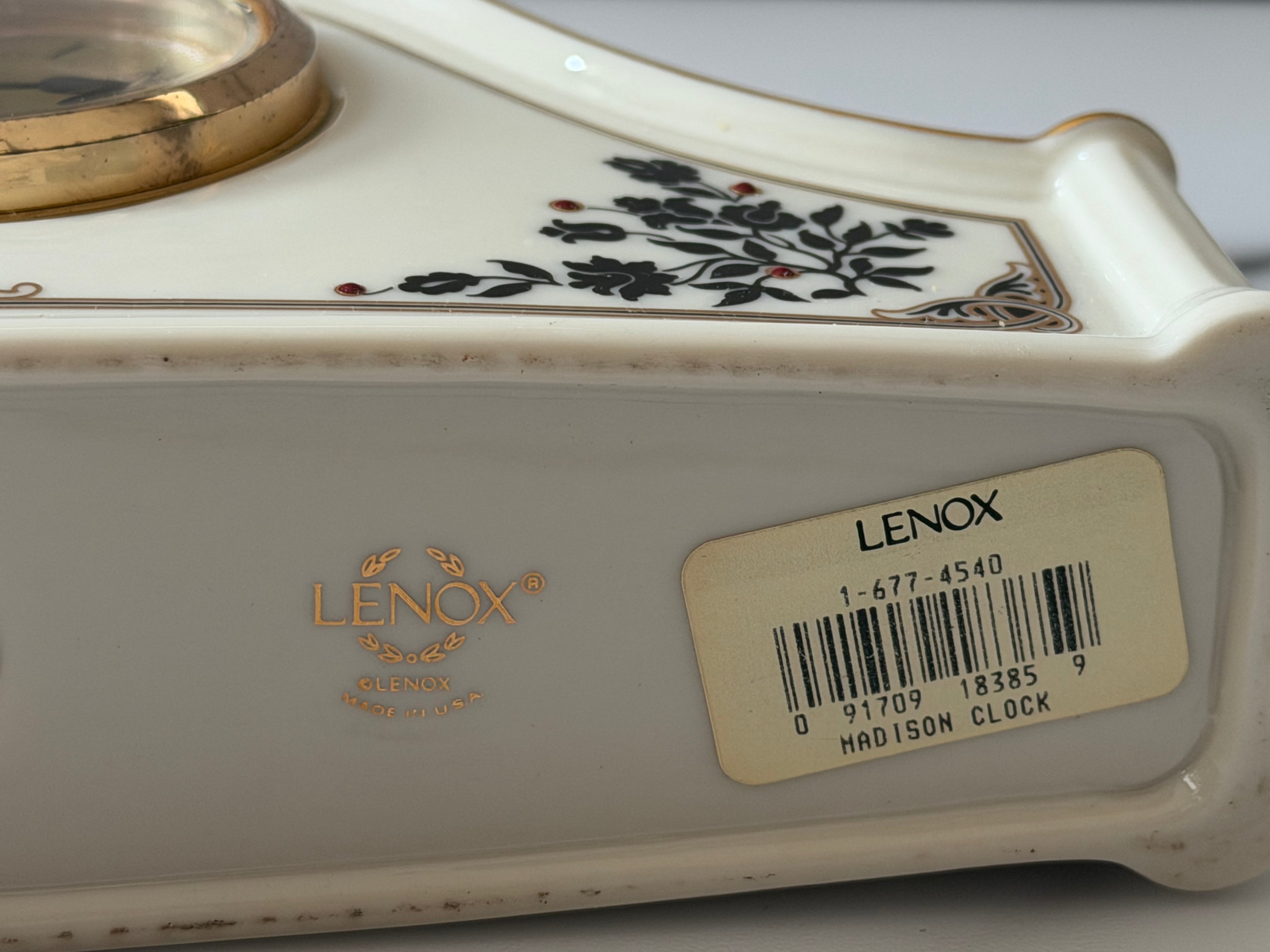 Vintage Lenox Madison Quartz Mantel Clock | Ivory Porcelain Gold Trim Desk Shelf Table Clock | 9” x 5”