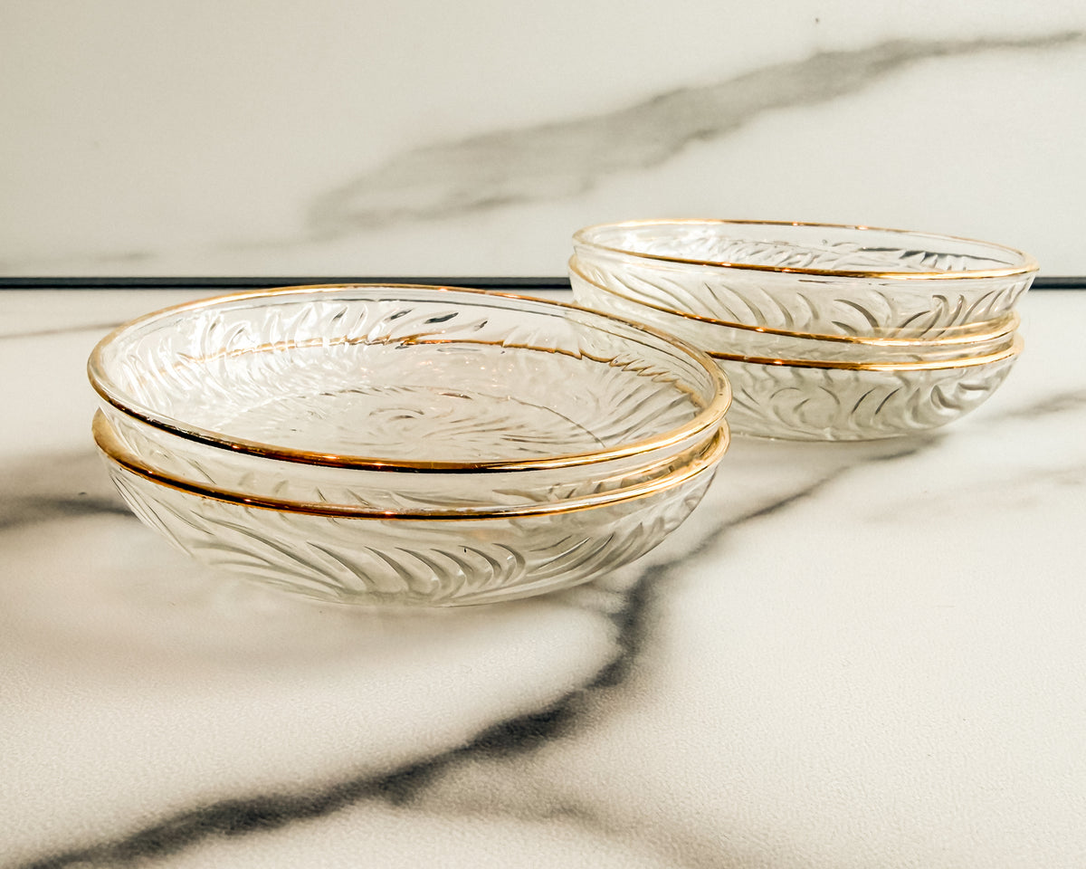 Vintage Clear Glass Butter Pats with Gold Trim Set of 5