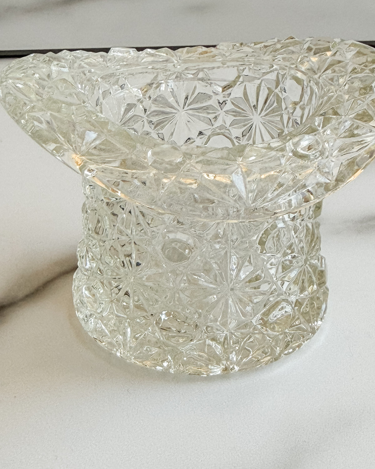 Vintage Fenton Daisy & Button Clear Glass Top Hat Toothpick Holder Miniature Hat