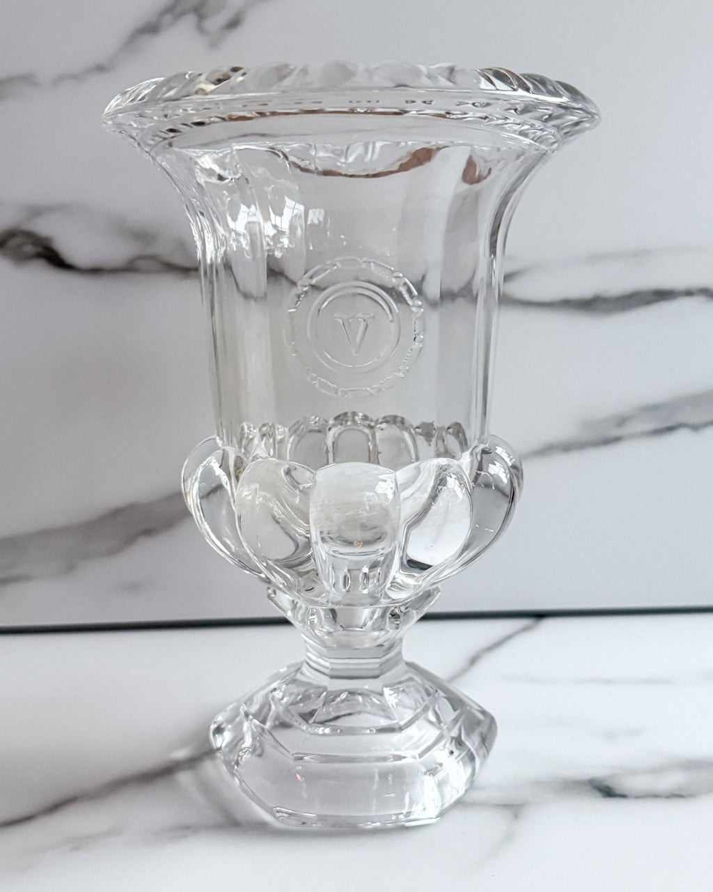 Vintage Val Saint Lambert Belgium Lead Crystal Centerpiece Urn Vase Scalloped Rim