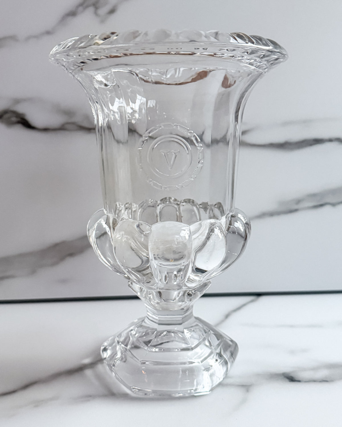 Vintage Val Saint Lambert Belgium Lead Crystal Centerpiece Urn Vase Scalloped Rim