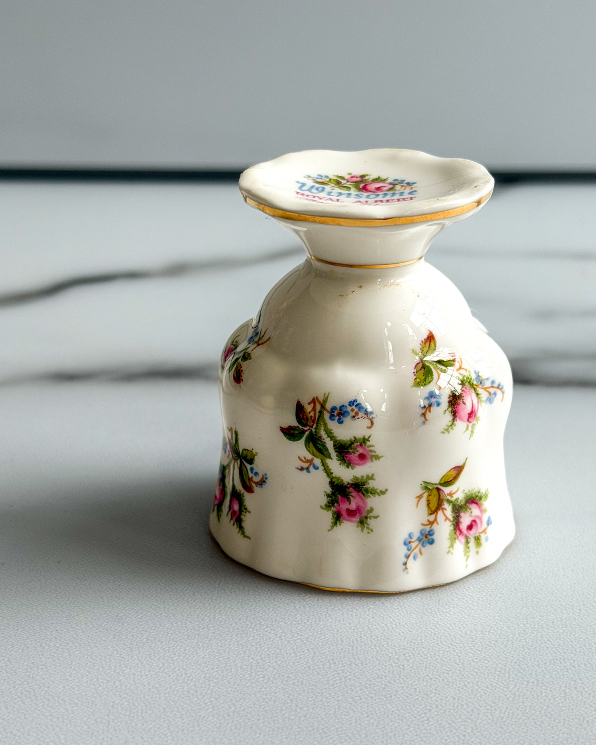 Vintage Royal Albert Winsome Bone China Footed Egg Cup Pink Roses Gold Trim England