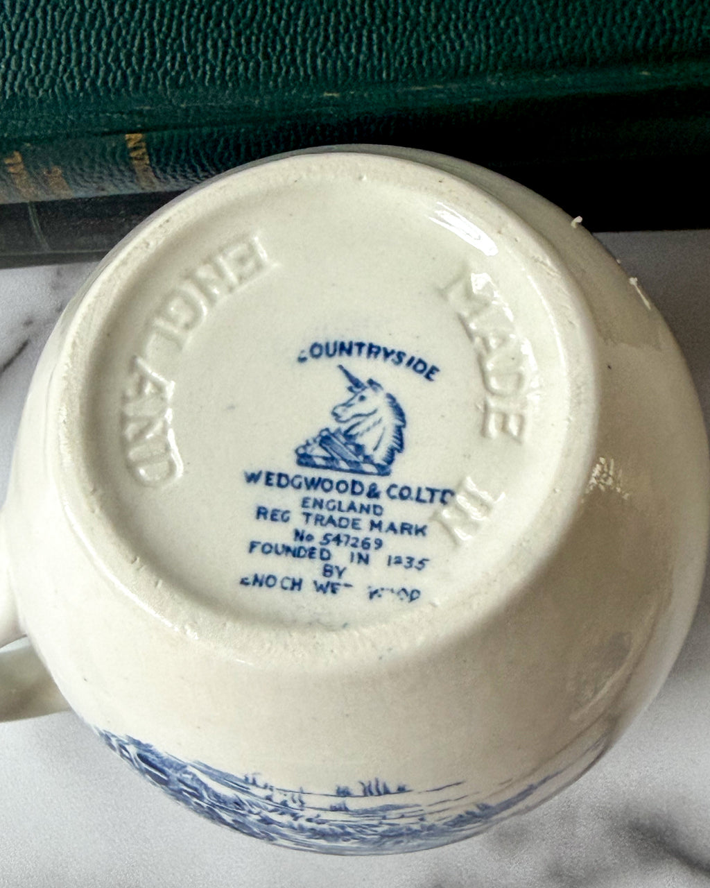 Vintage Enoch Wedgwood Countryside Blue & White Mini Pitcher & Bowl Set Made in England