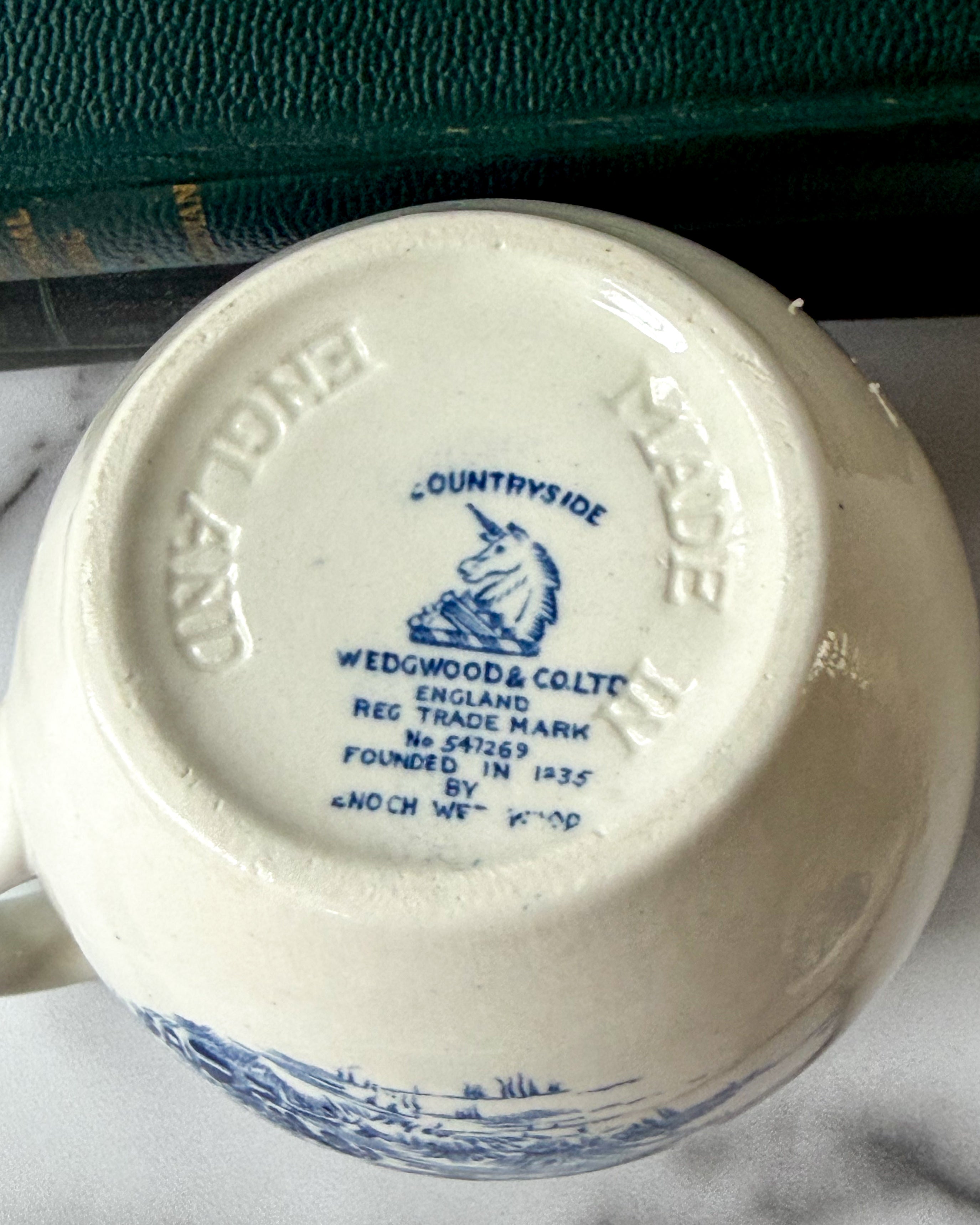 Vintage Enoch Wedgwood Countryside Blue & White Mini Pitcher & Bowl Set Made in England