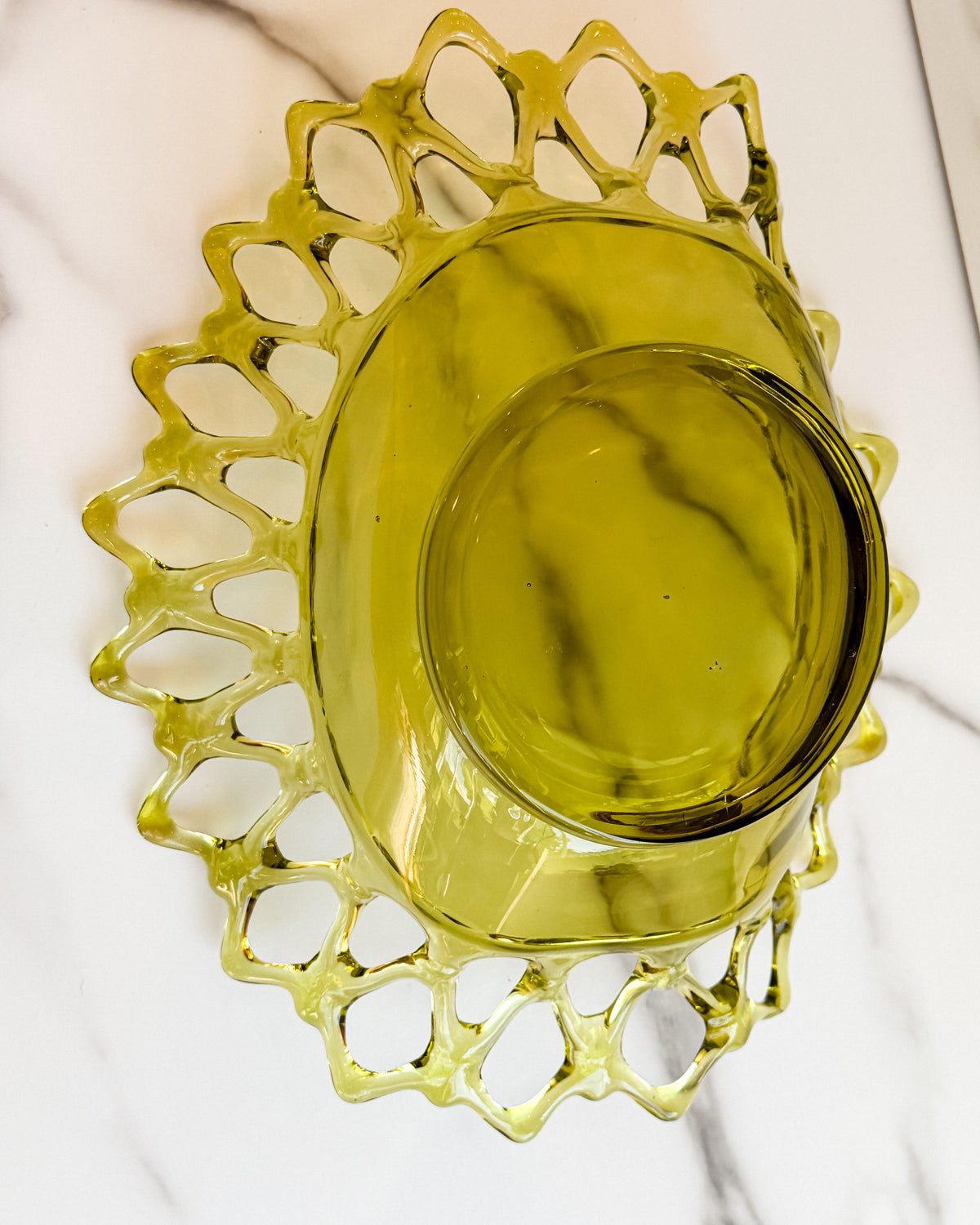 Vintage Westmoreland Avocado Green Glass Open Lace Bowl