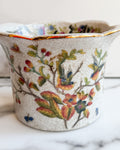 Vintage Chinoiserie Bird & Floral Porcelain Cachepot Crackle Glaze Planter with Gold Trim