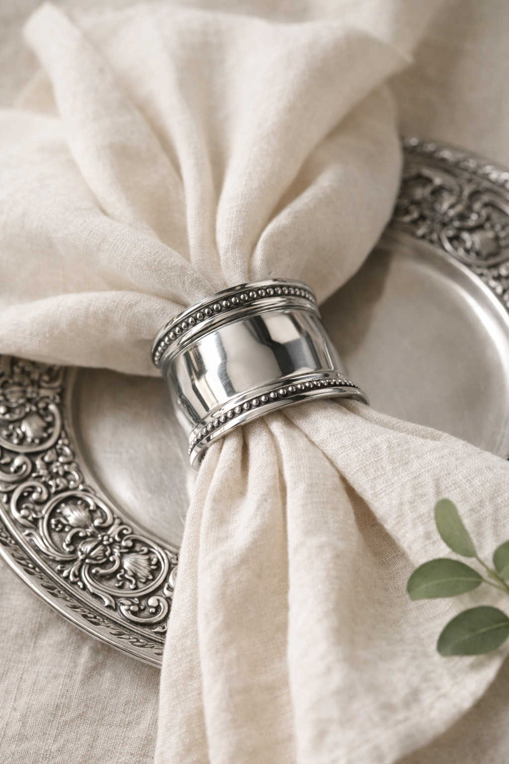 Bombay Silverplate Napkin Rings – Set of Four – Beaded Edge – New in Box