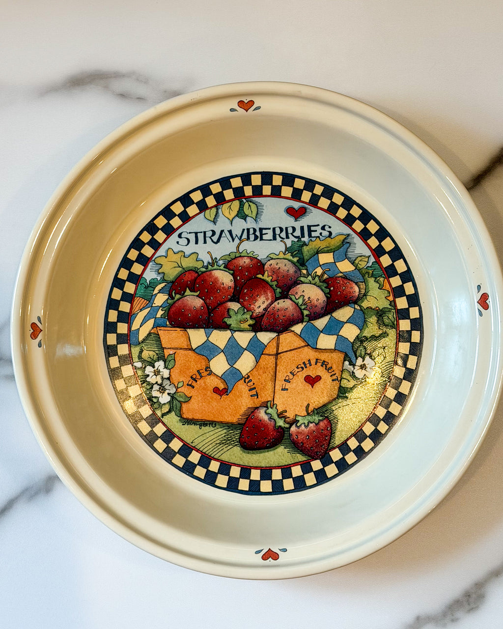 Set of 3 Susan Winget Fruit Pie Plates, Strawberries, Peaches,  Apples, Country Cottage Farmhouse