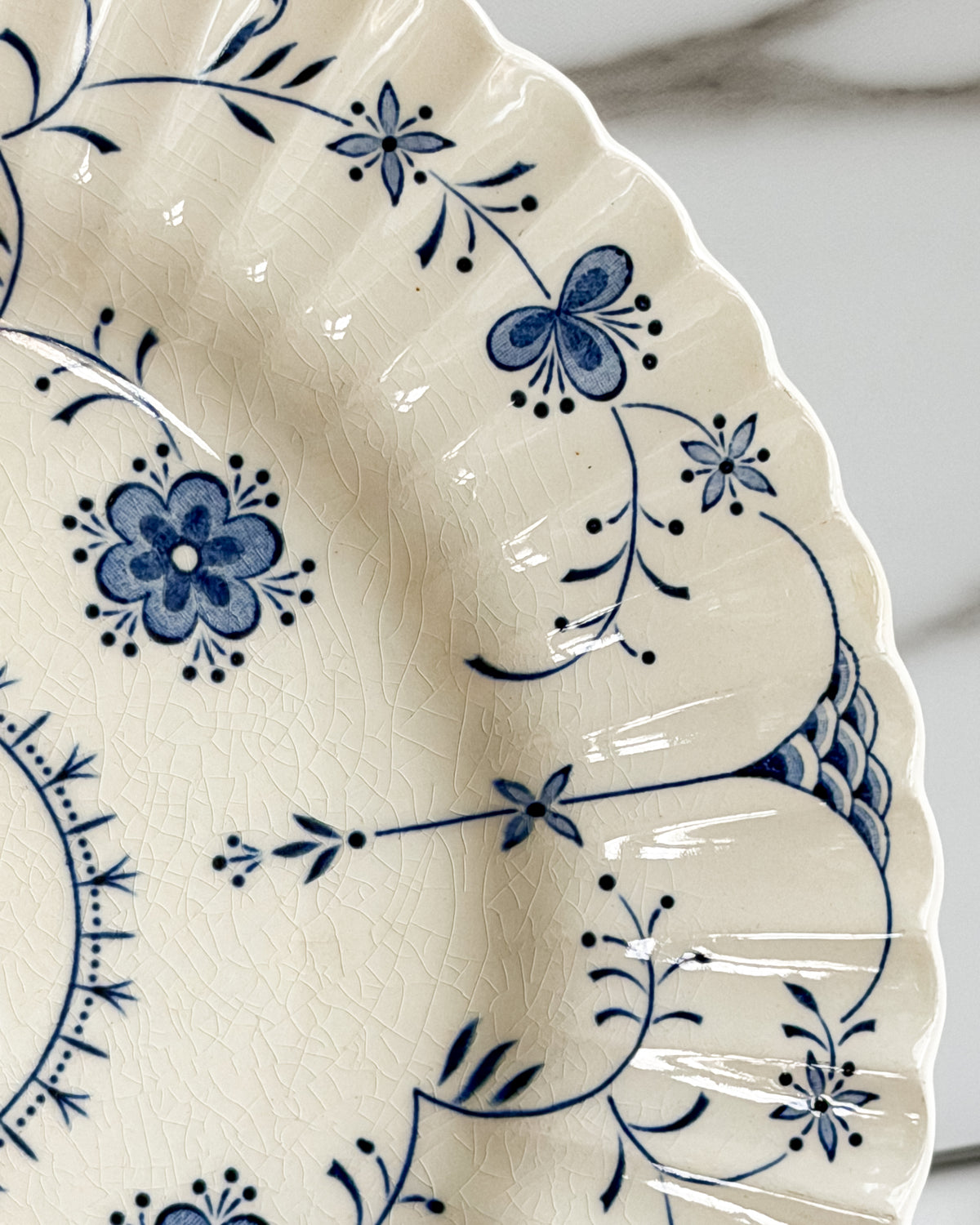 Vintage J&G Meakin Scandia Blue Floral Hand-Engraved English Ironstone Plate