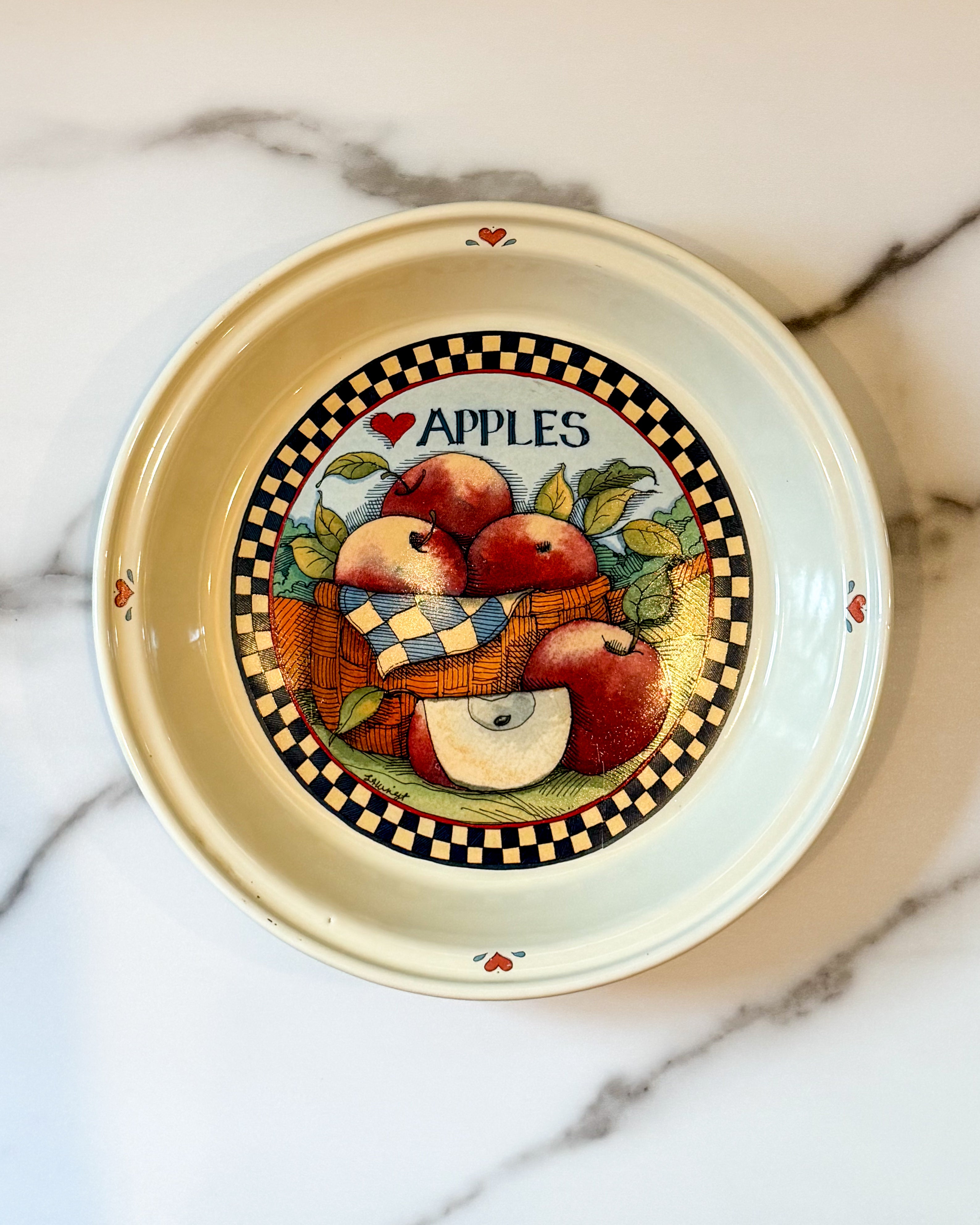 Set of 3 Susan Winget Fruit Pie Plates, Strawberries, Peaches,  Apples, Country Cottage Farmhouse