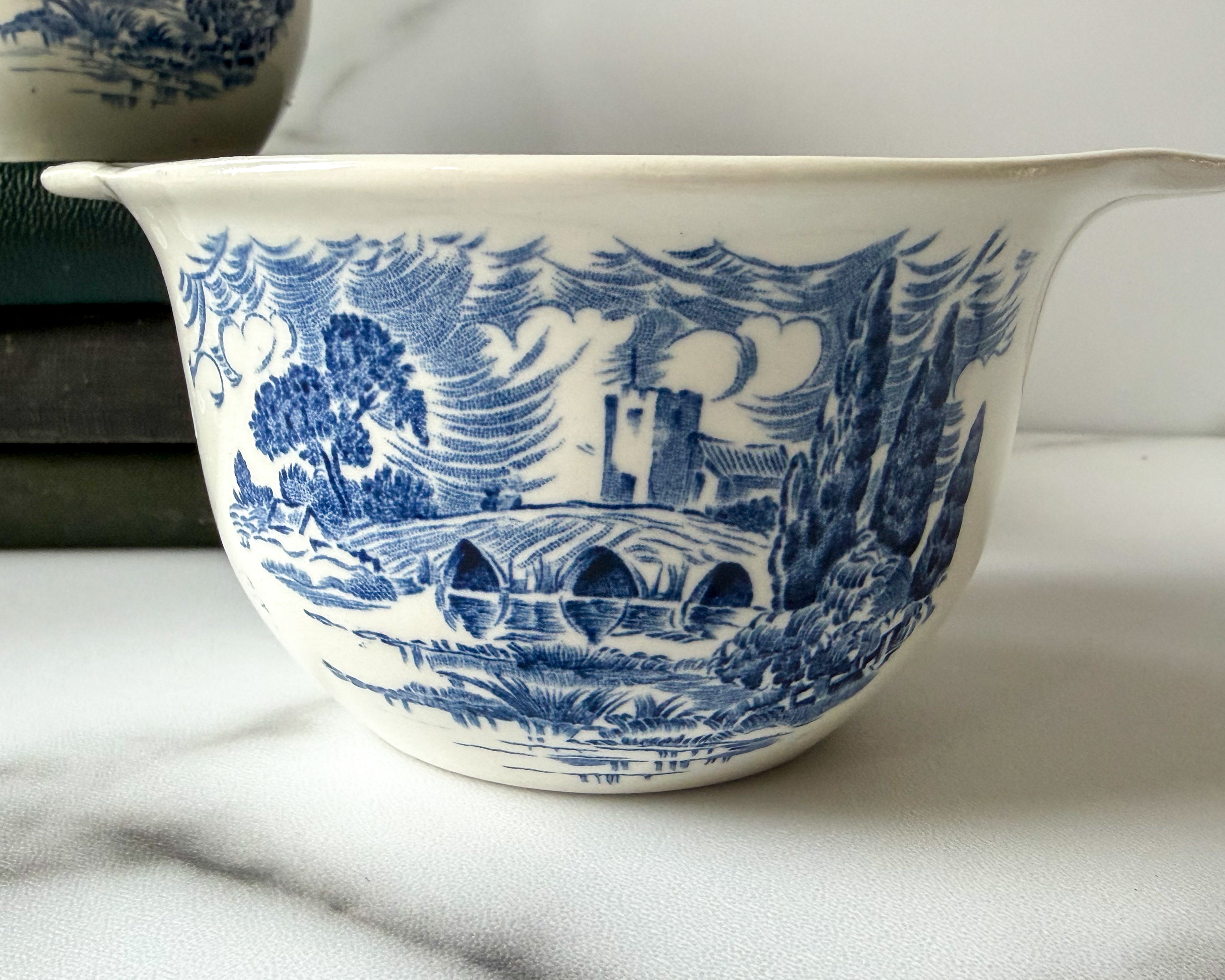 Vintage Enoch Wedgwood Countryside Blue & White Mini Pitcher & Bowl Set Made in England