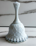 Vintage Fenton Milk Glass Bell White Floral Bell with Clear Crystal Ruffled Edge