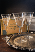 Vintage Etched Crystal Wine Glasses – Bow & Swag Garland Pattern (Set of 3)