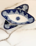 Antique German Flow Blue Persian Moss Serving Dishes with Gold Trim – Blue & White China – Set of 2