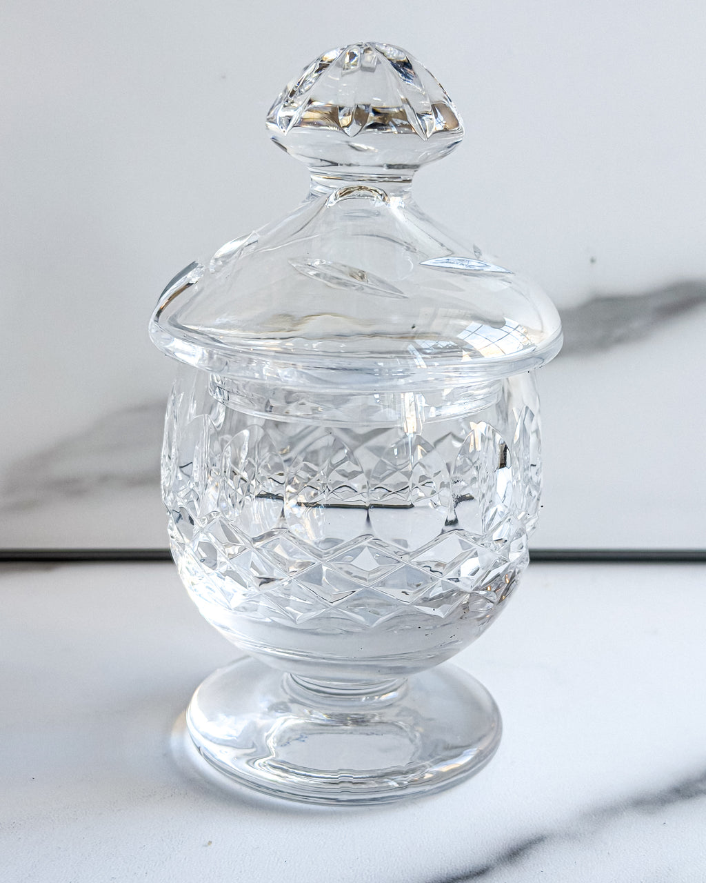 Small Vintage Cut Crystal Lidded Condiment Pot Pedestal Jar with Lid