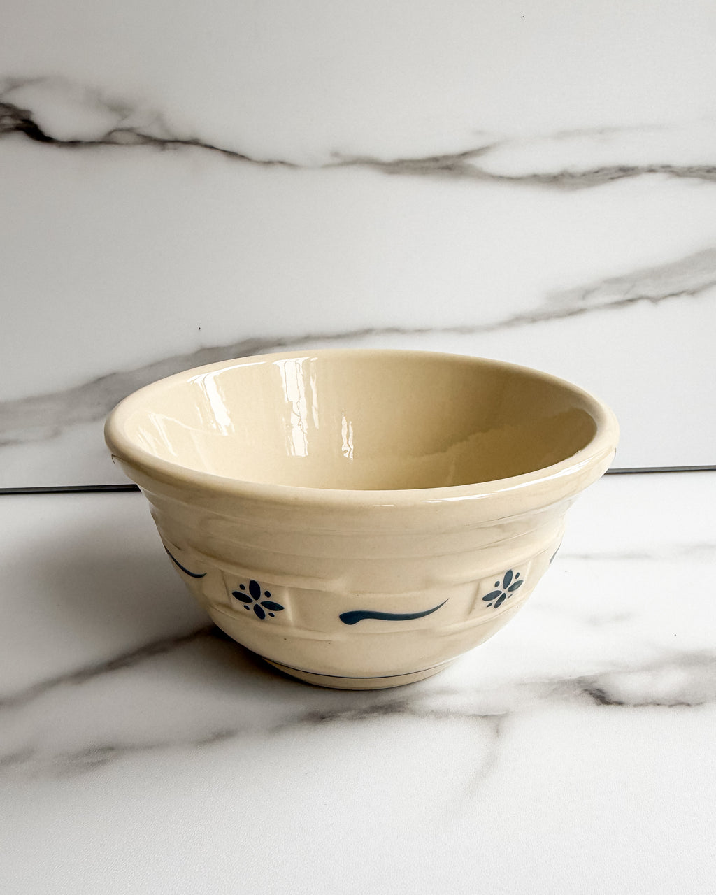 Longaberger Pottery Set of 3 Nesting Mixing Bowls Blue & Ivory 1991