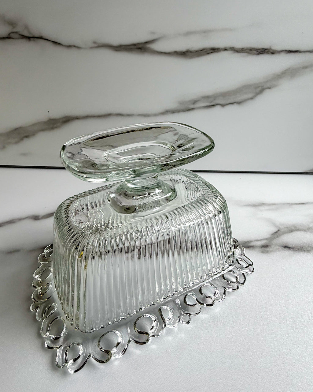 Vintage Indiana Glass Covered Candy Dish Clear Glass Pedestal Compote with Lid