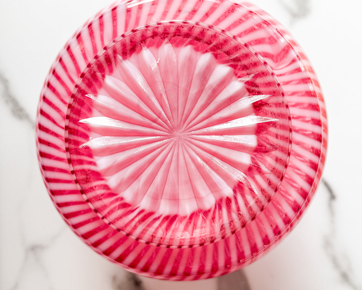 Fenton Cranberry Opal Spiral Optic 1950s Lamp Shade Style Vase