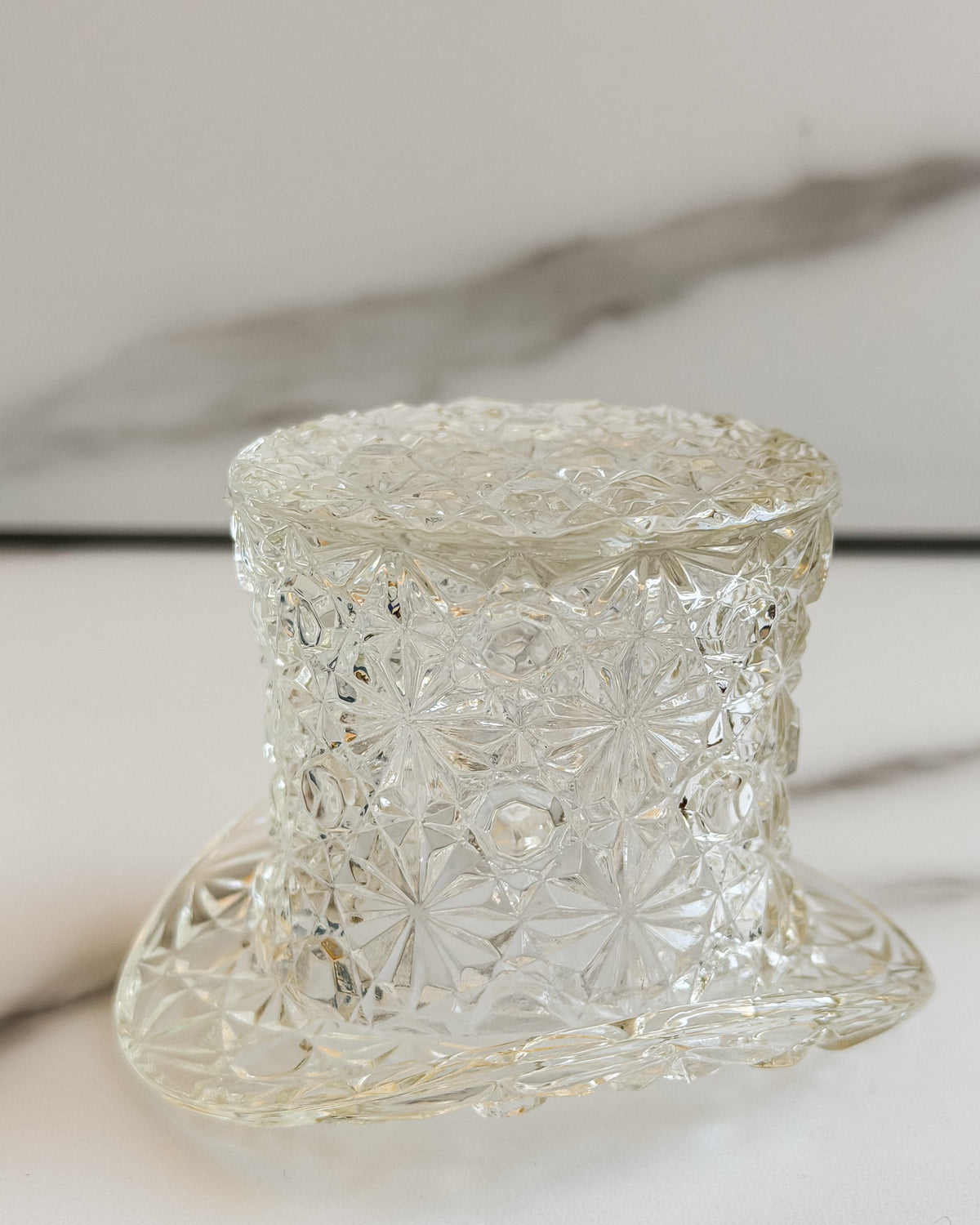 Vintage Fenton Daisy & Button Clear Glass Top Hat Toothpick Holder Miniature Hat
