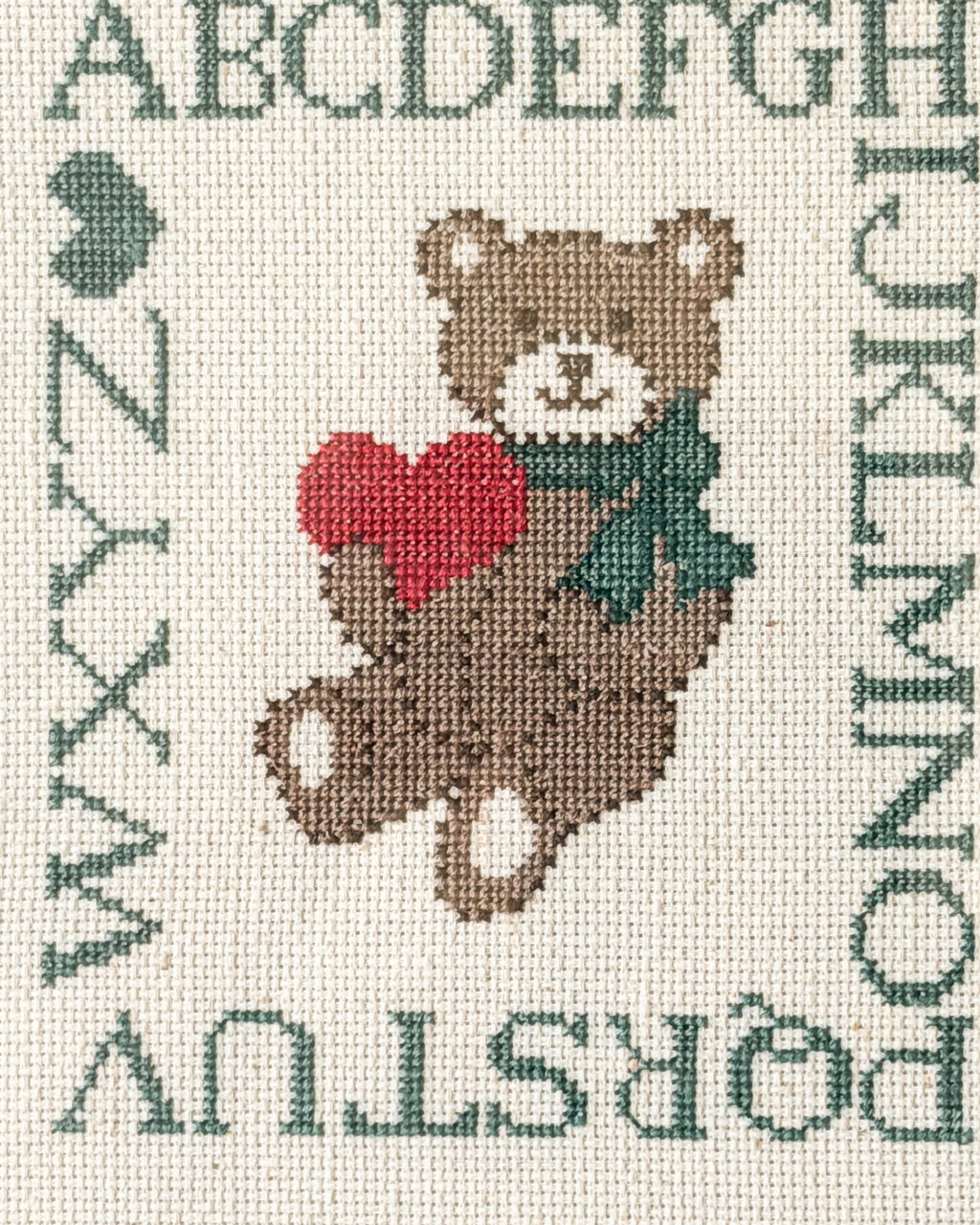 Vintage Teddy Bear Alphabet Cross Stitch Framed Nursery Wall Art