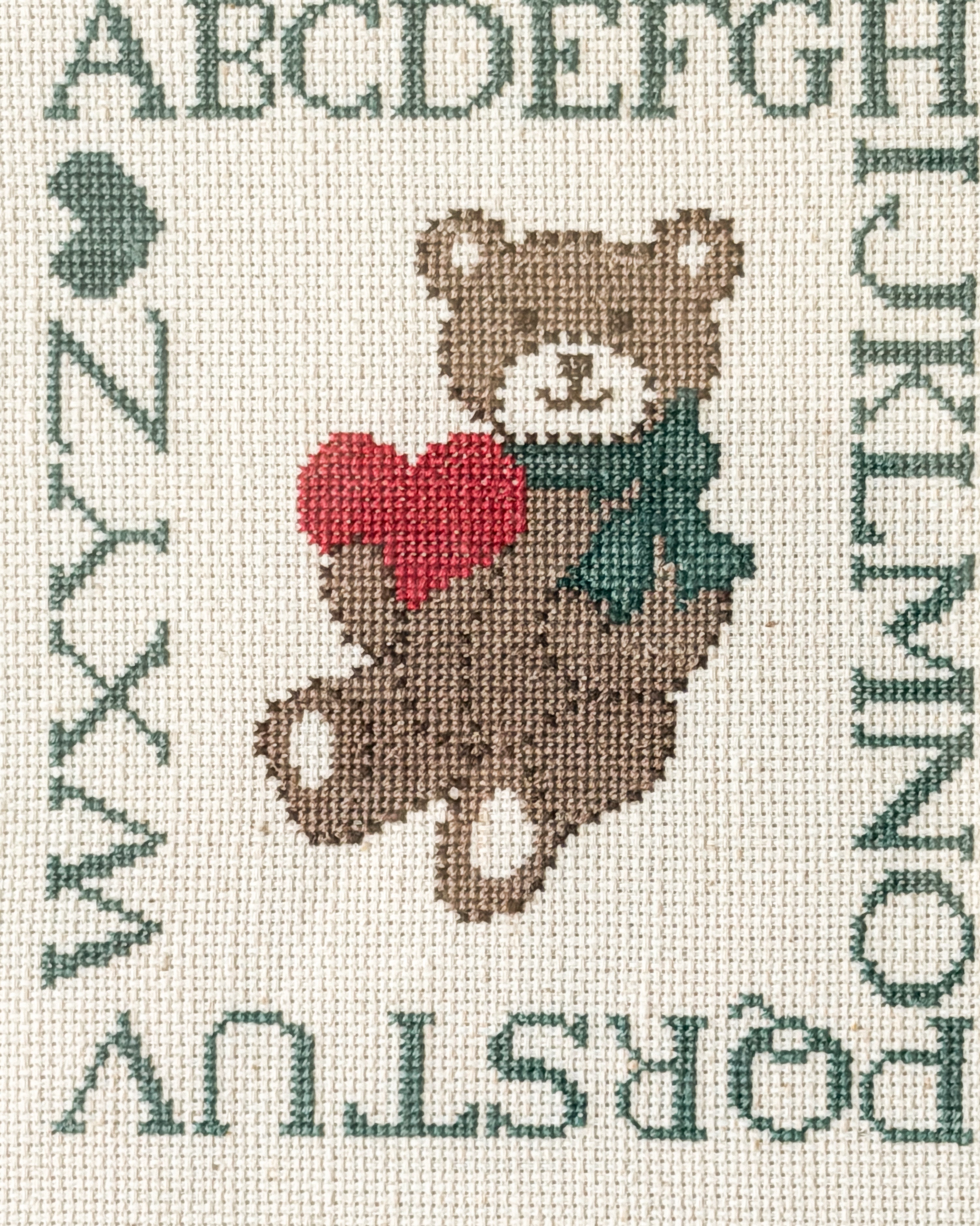 Vintage Teddy Bear Alphabet Cross Stitch Framed Nursery Wall Art