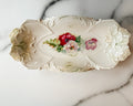 Antique IPF Germany Porcelain Floral Relish Dish Pink Red Flowers Embossed