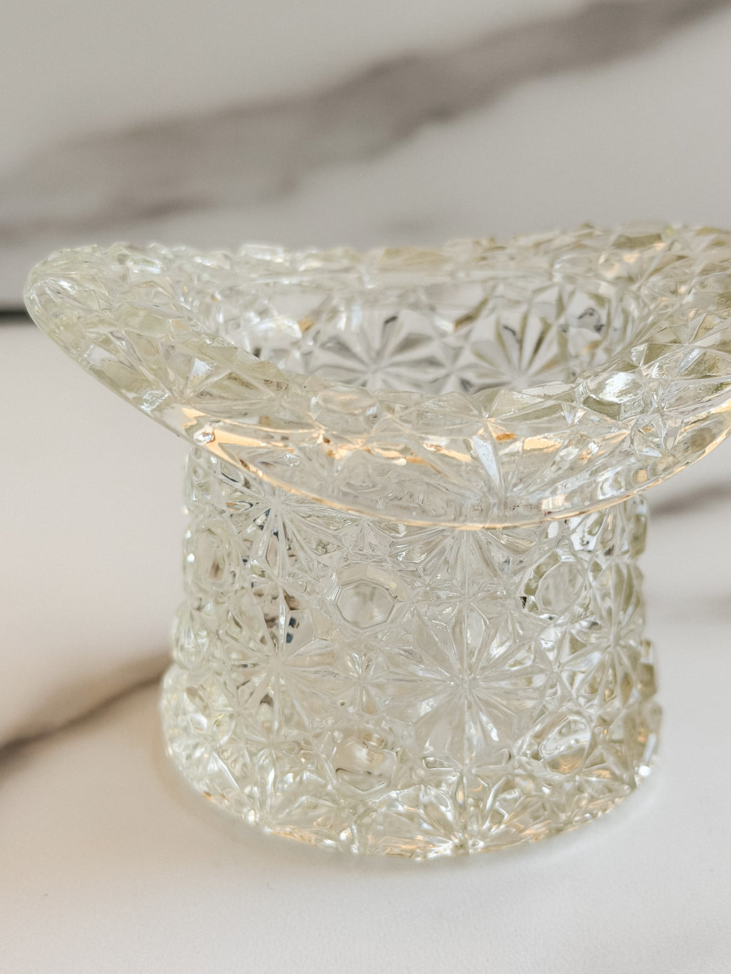 Vintage Fenton Daisy & Button Clear Glass Top Hat Toothpick Holder Miniature Hat