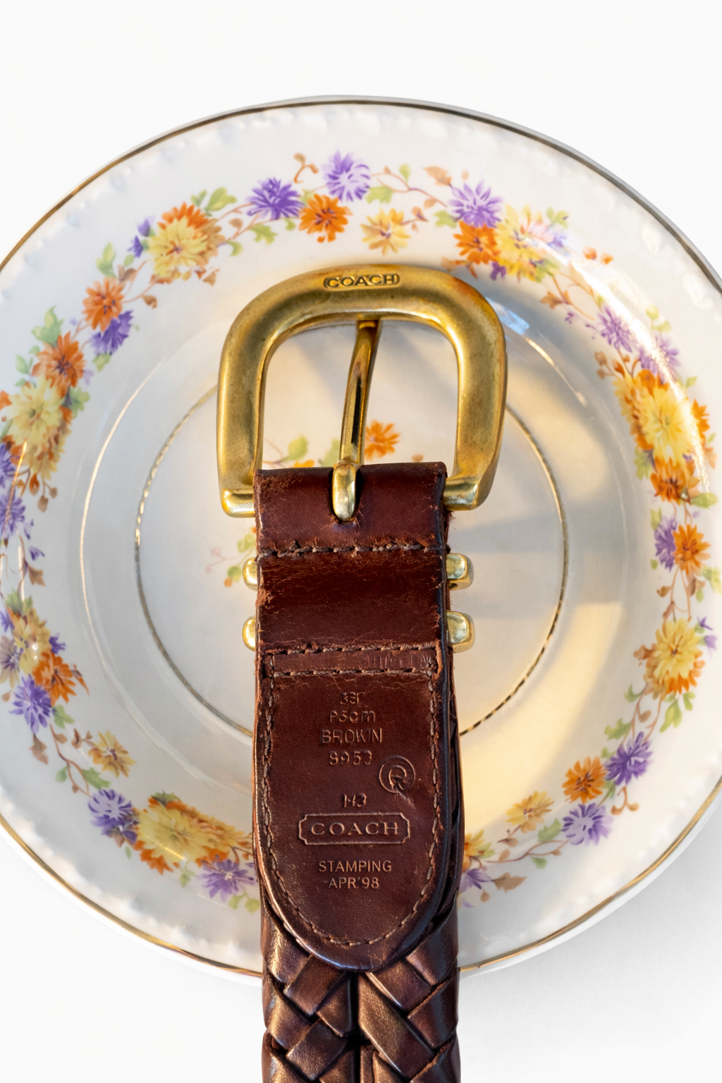 Vintage Coach Brown Woven Leather Belt – 42”