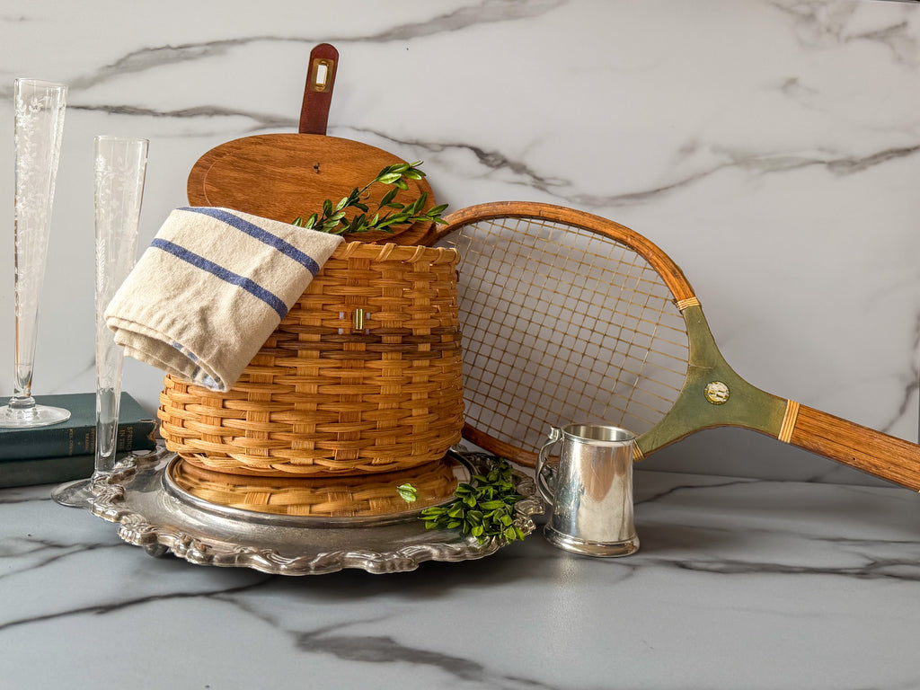 Vintage Woven Wicker Basket with Wooden Lid