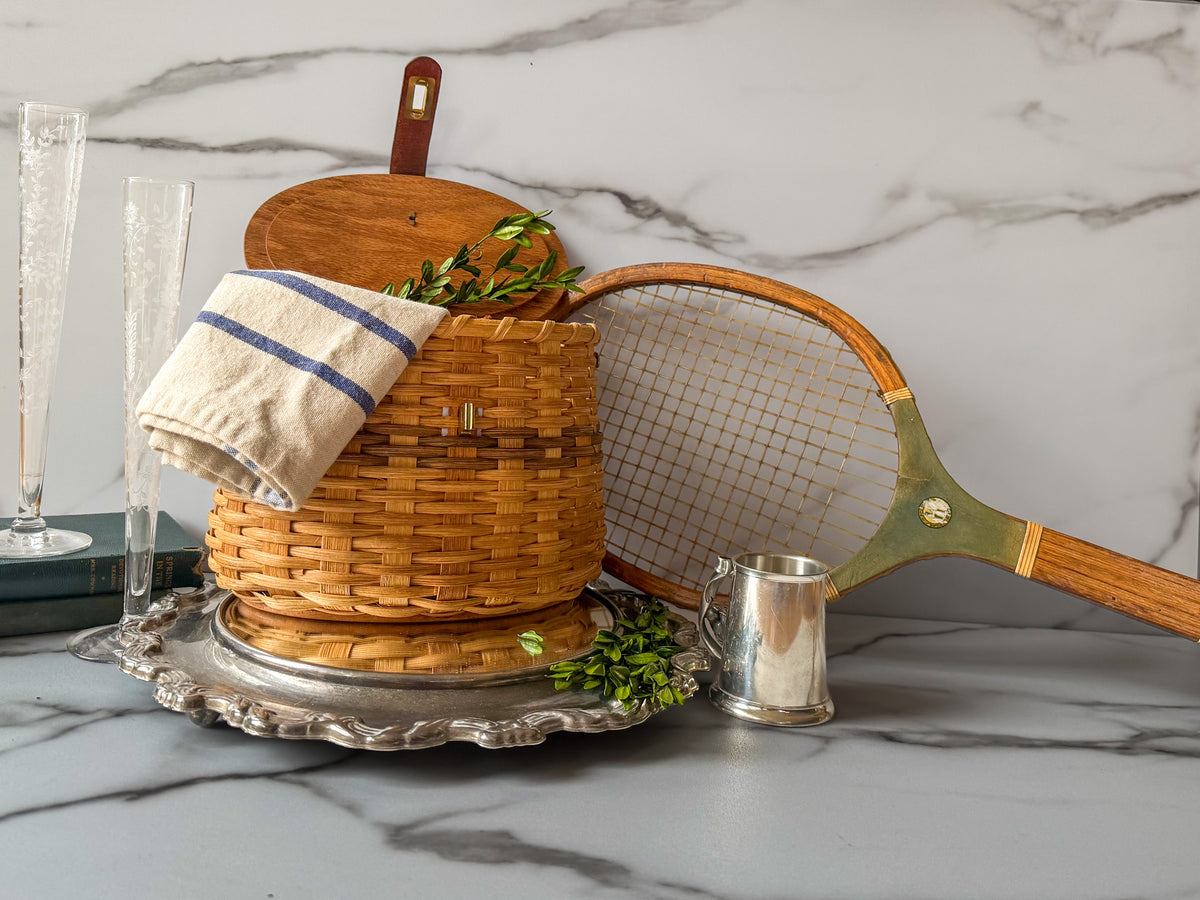 Vintage Woven Wicker Basket with Wooden Lid