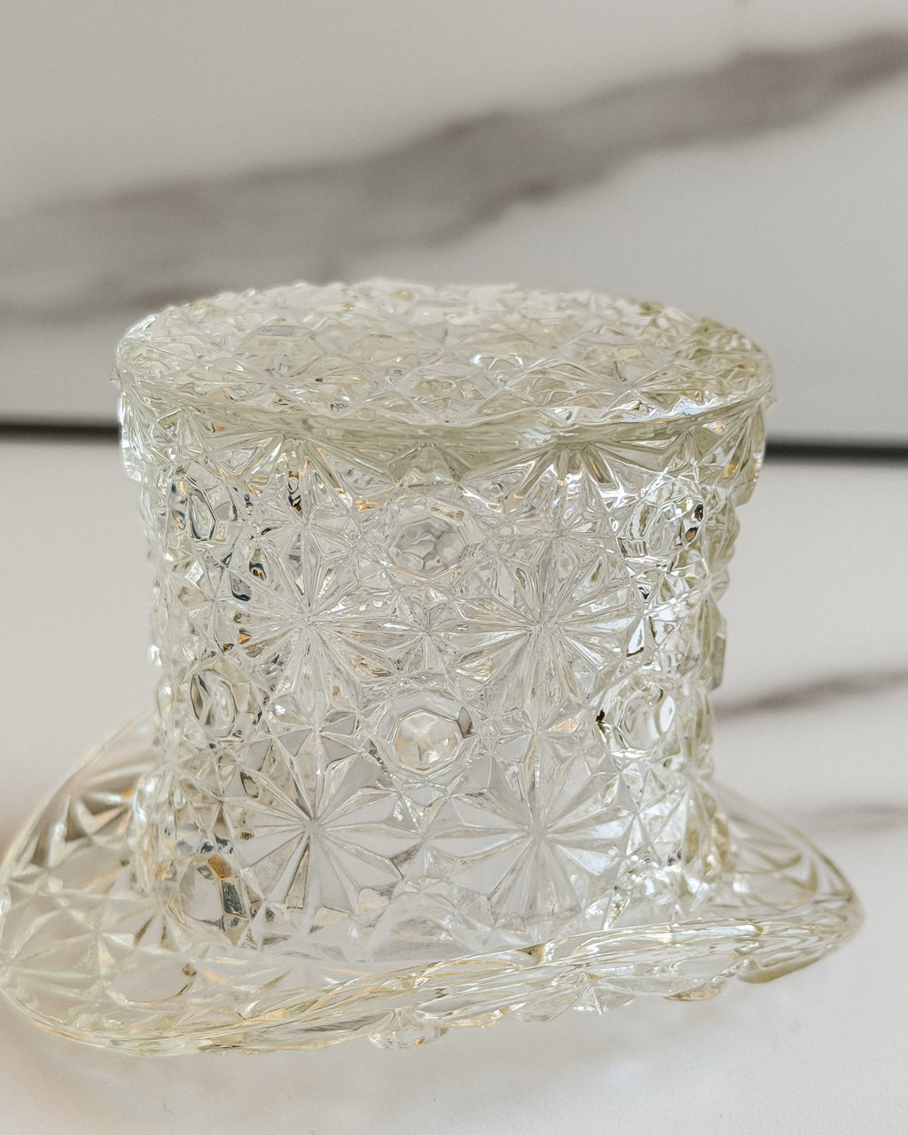 Vintage Fenton Daisy & Button Clear Glass Top Hat Toothpick Holder Miniature Hat