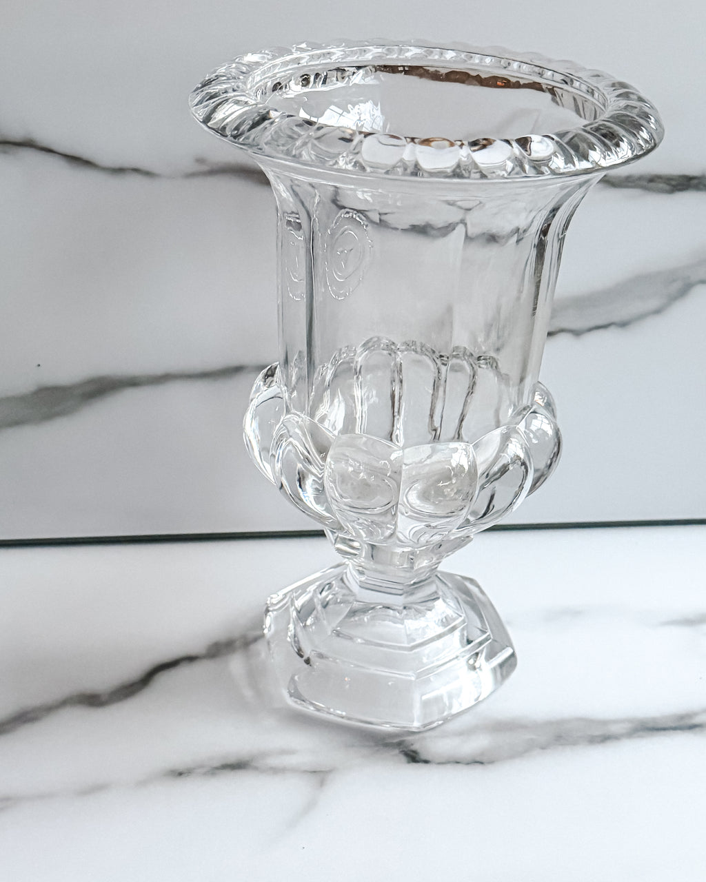 Vintage Val Saint Lambert Belgium Lead Crystal Centerpiece Urn Vase Scalloped Rim