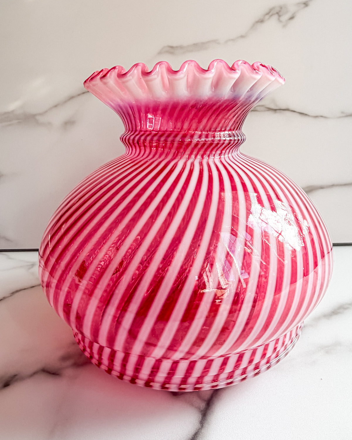 Fenton Cranberry Opal Spiral Optic 1950s Lamp Shade Style Vase