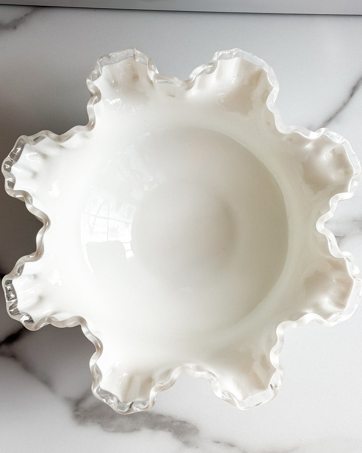 Vintage Fenton Silver Crest Spanish Lace Milk Glass Ruffled Bowl