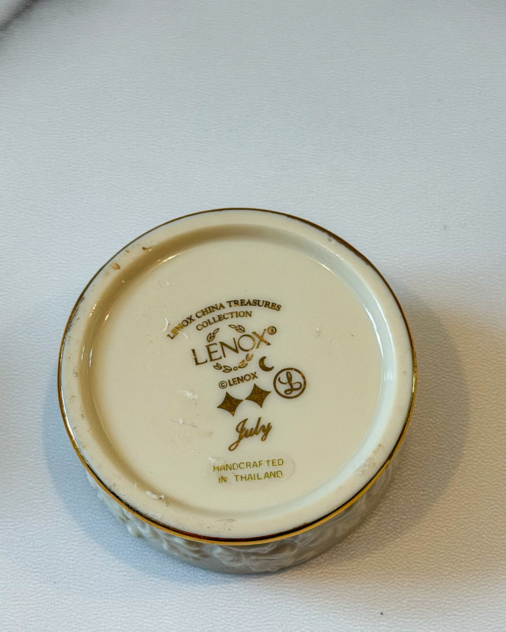 Lenox China Trinket Box: July Birthstone Ruby Crystal Flower