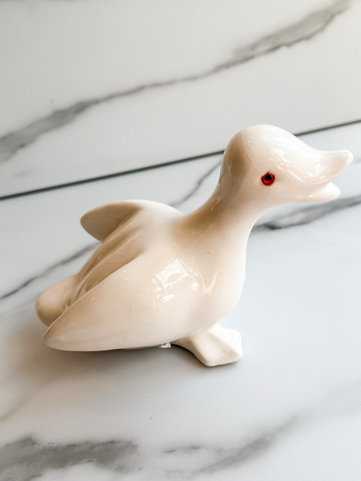 Vintage White Ceramic Duck Figurines with Red Eyes Set of 3