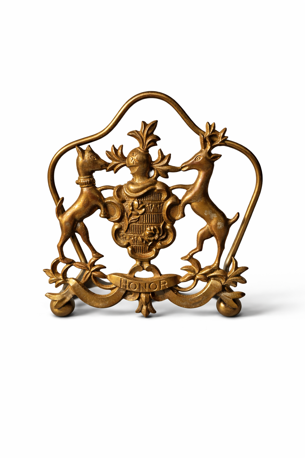 Vintage Brass Letter Holder with “Honor” Crest