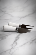 Little White Handle Cheese Knife & Serving Fork Set