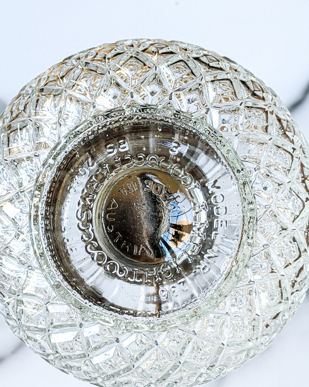 Vintage Austrian Crystal Glass Oil Lamp Diamond Pattern Hurricane Lamp