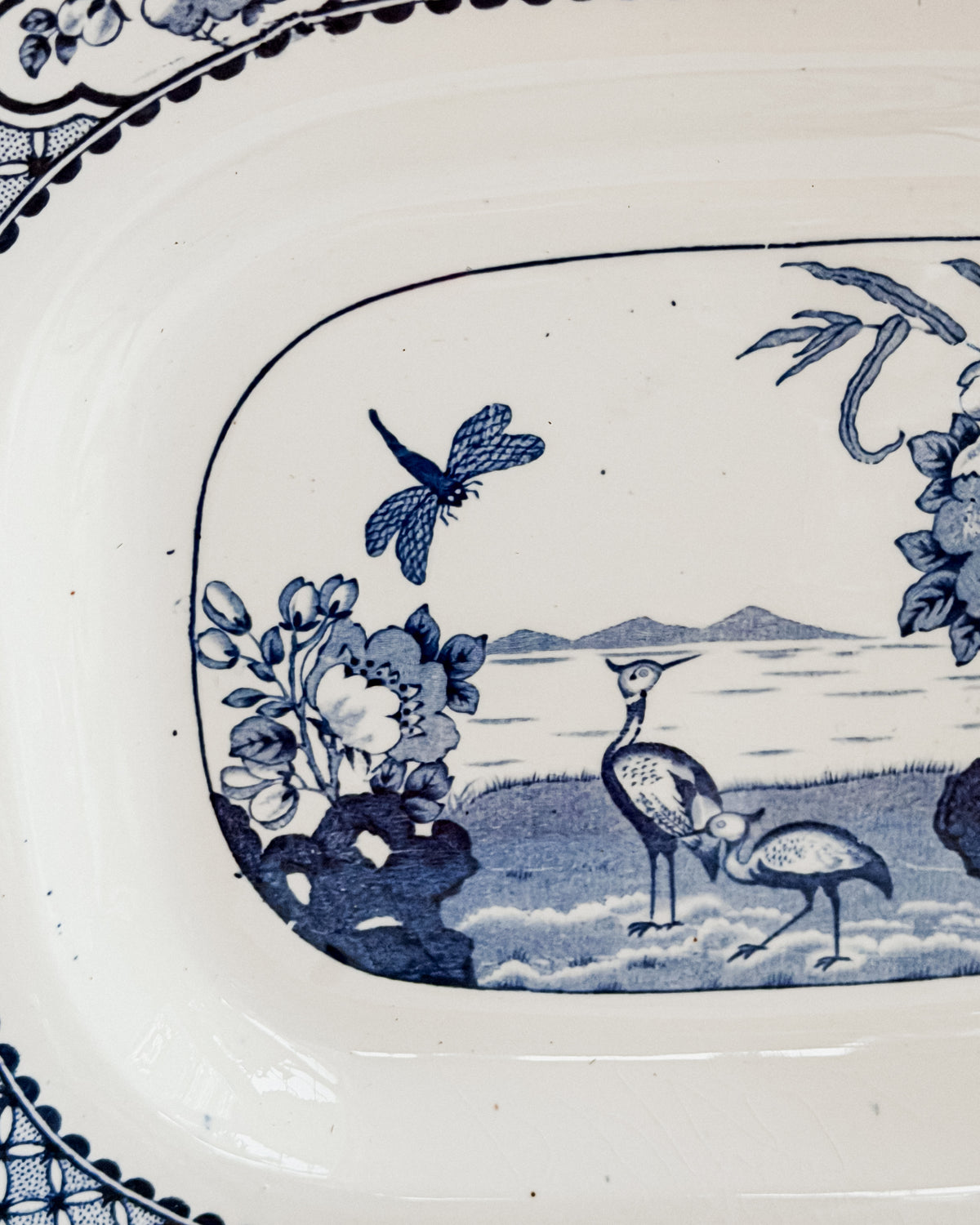 Vintage Moven Blue & White Transferware Oval Platter