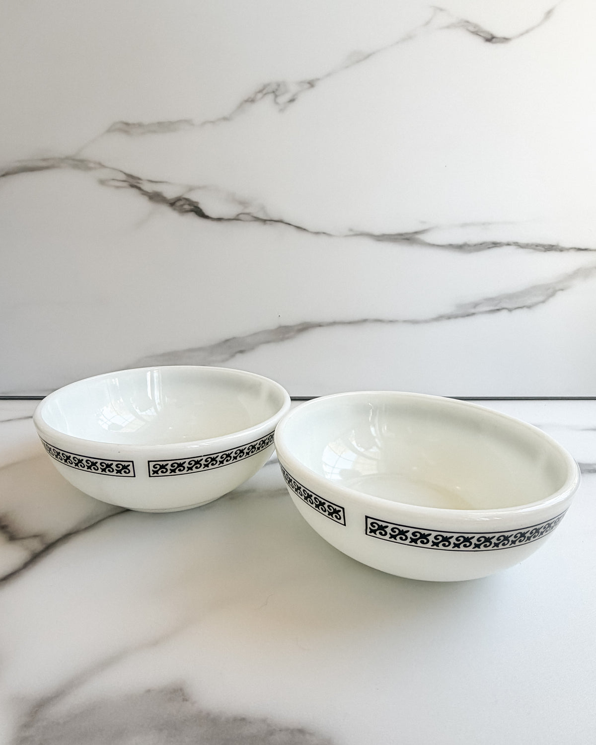 Vintage Pyrex Tableware 705-25 Black Scroll Bowls Set of 2  Corning USA