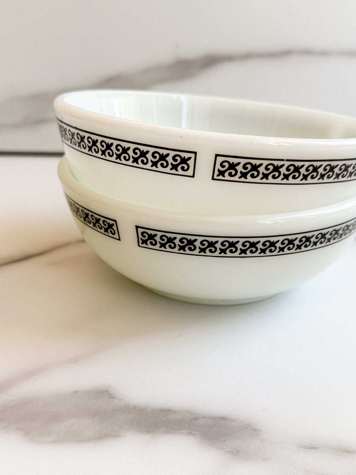 Vintage Pyrex Tableware 705-25 Black Scroll Bowls Set of 2  Corning USA