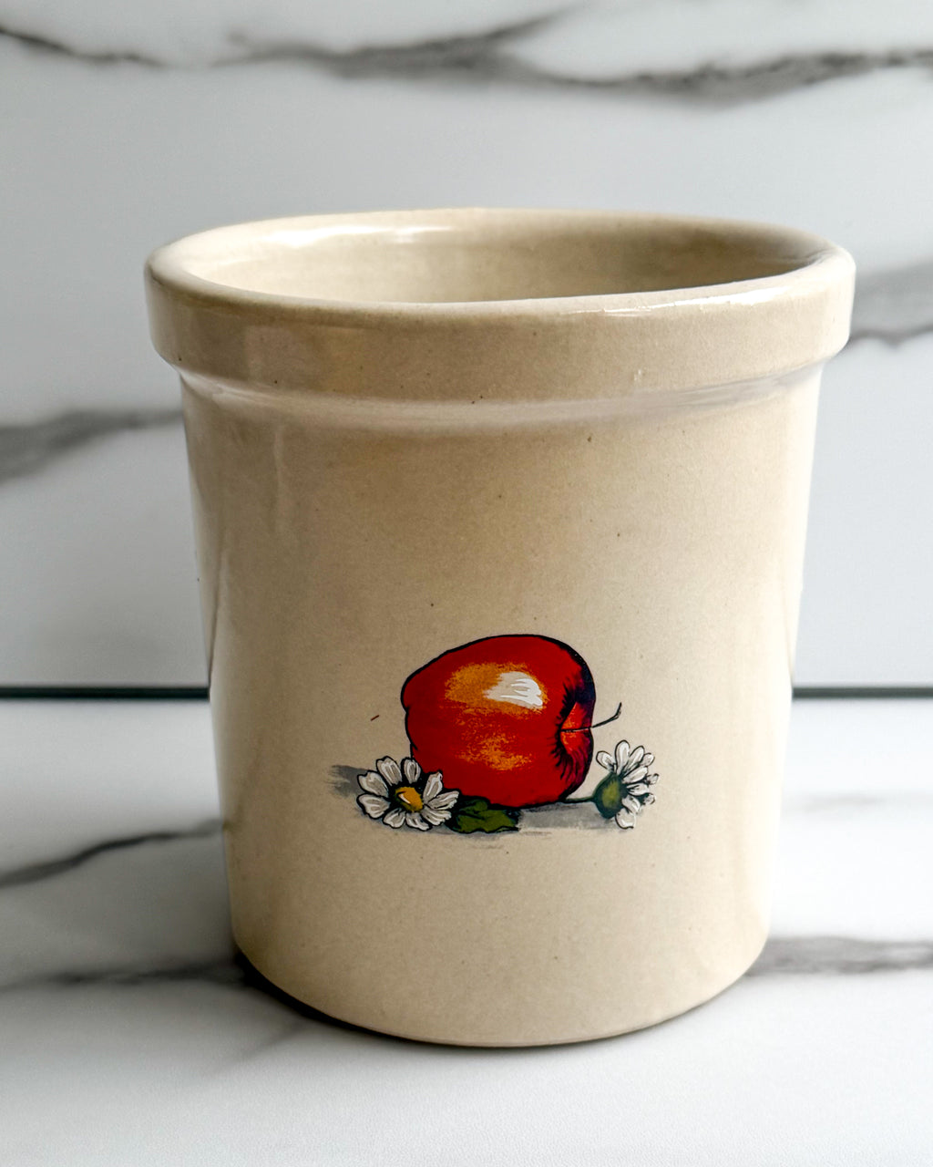 Vintage R.R.P. Co. Roseville Ohio Stoneware Crock Apple & Daisy Kitchen Utensil Holder