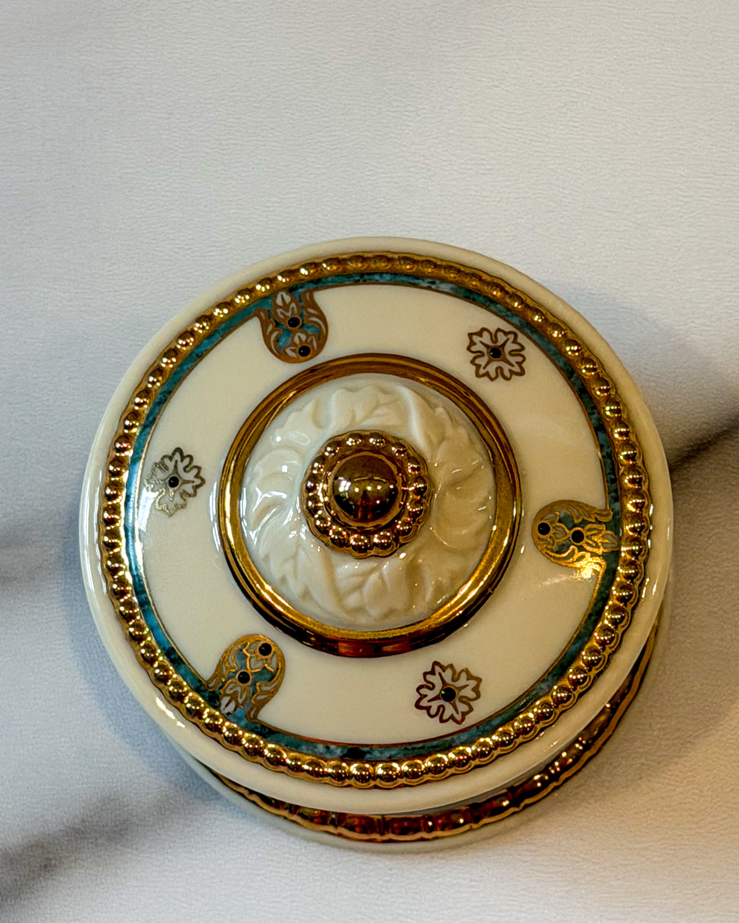 Lenox Majestic Royal Marble Lidded Trinket Box | Ivory, Blue & Gold Porcelain Keepsake Box