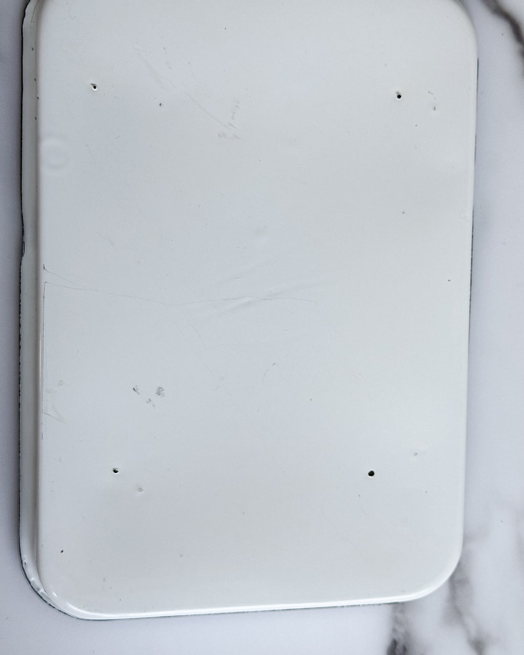 Vintage White Enamelware Trays with Cobalt Blue Rim , Set of 2 , 10.5” x 7.5