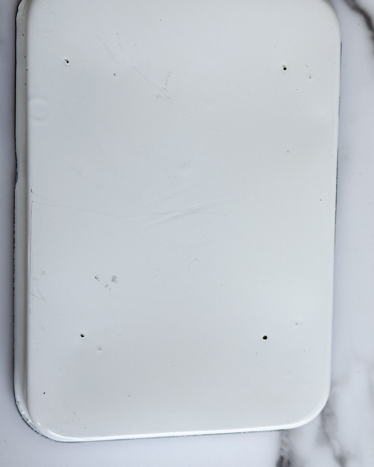 Vintage White Enamelware Trays with Cobalt Blue Rim , Set of 2 , 10.5” x 7.5